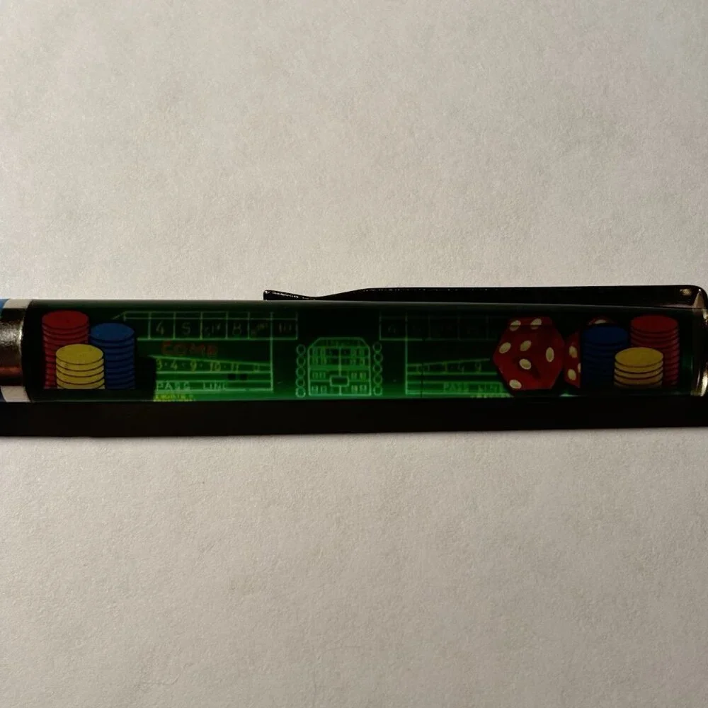 Las Vegas Craps Floaty Pen Red Dice Move by Game Table Poker Chip Stack Gambling